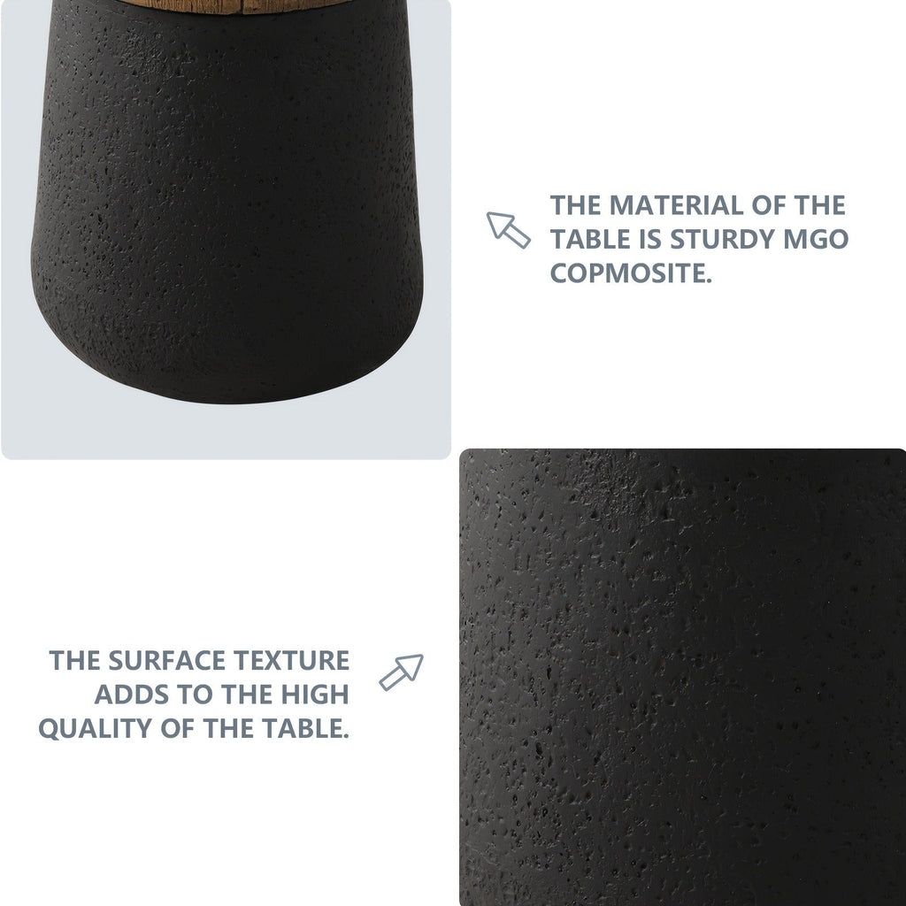 Outdoor Side Table 17-Inch Concrete Design with Wood-Look Top in Black, Hourglass and Compact Options — image 12