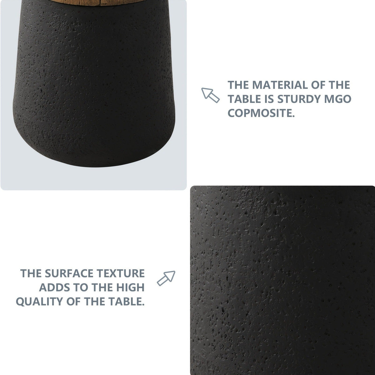 Outdoor Side Table 17-Inch Concrete Design with Wood-Look Top in Black, Hourglass and Compact Options — image 12