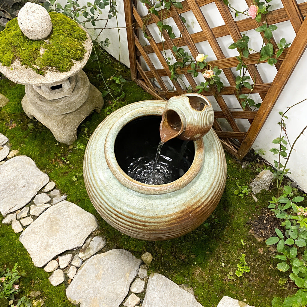 Ceramic Tabletop Fountain Mini Water Feature Ornament Retro Garden Style for Aquarium Fish Tank Indoor Outdoor Decor — image 