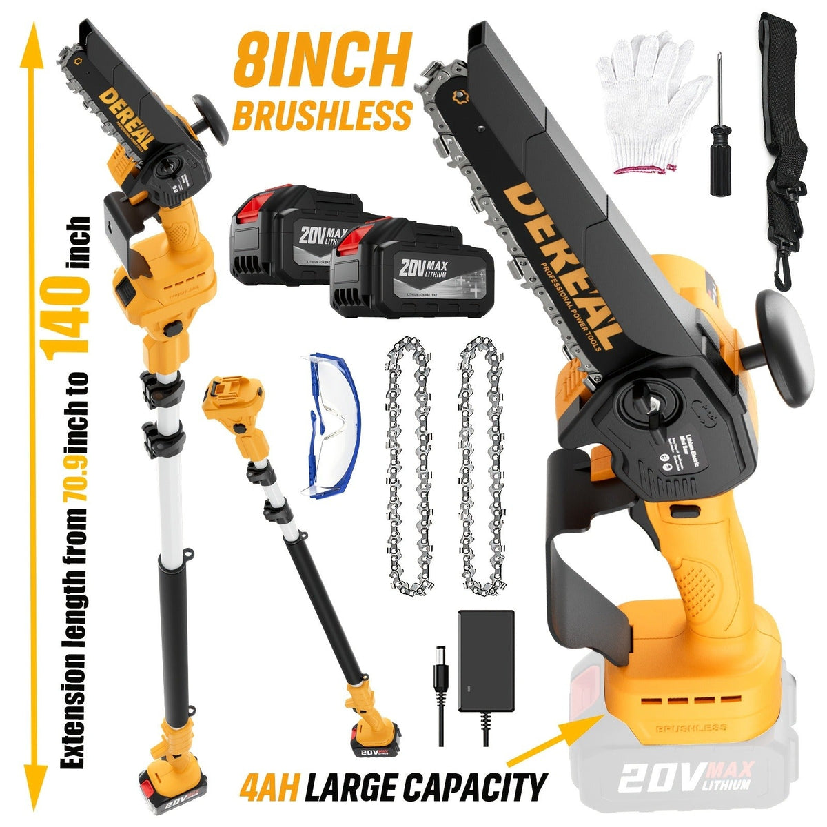Mini Chainsaw Cordless 6-Inch Brushless with 20V 4.0Ah Rechargeable Battery, One-Hand Electric Handheld Chain Saw for Tree Tr