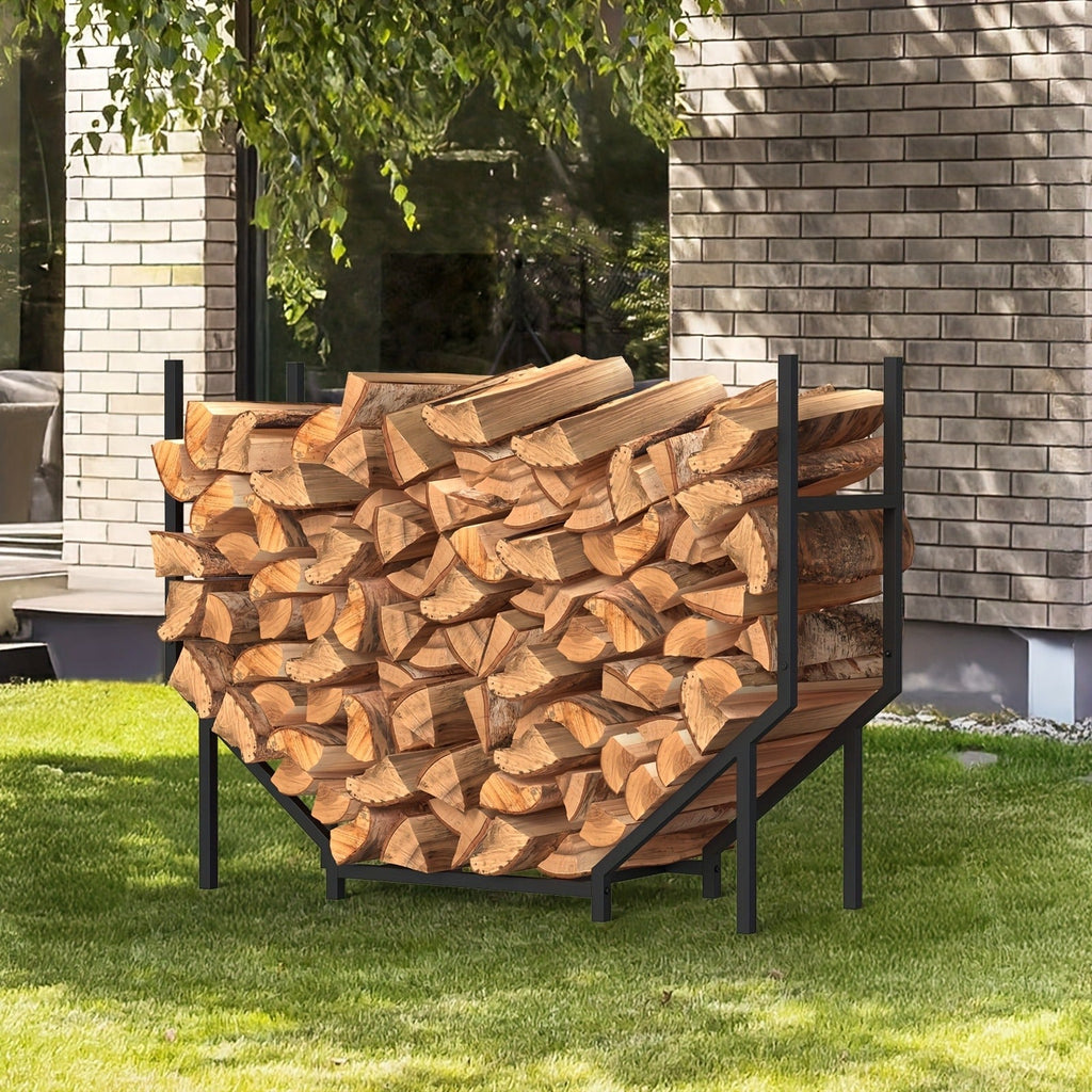 Firewood Rack Heavy Duty Adjustable – Outdoor & Indoor Log Holder with Cover, A-Frame Steel Wood Storage Stand for Fireplace,