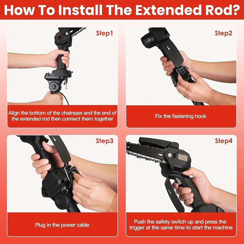 Cordless 4- and 6-Inch Pole Saw with Three Extension Sections, 90° Head, Two Batteries and Two Colors — image 3