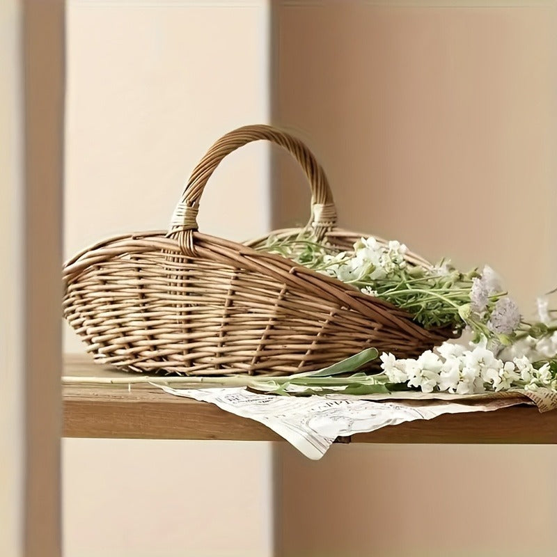 Natural Wicker Storage Basket with Thick-Wall Oval Design for Flowers, Produce and Farmhouse Display — image 13