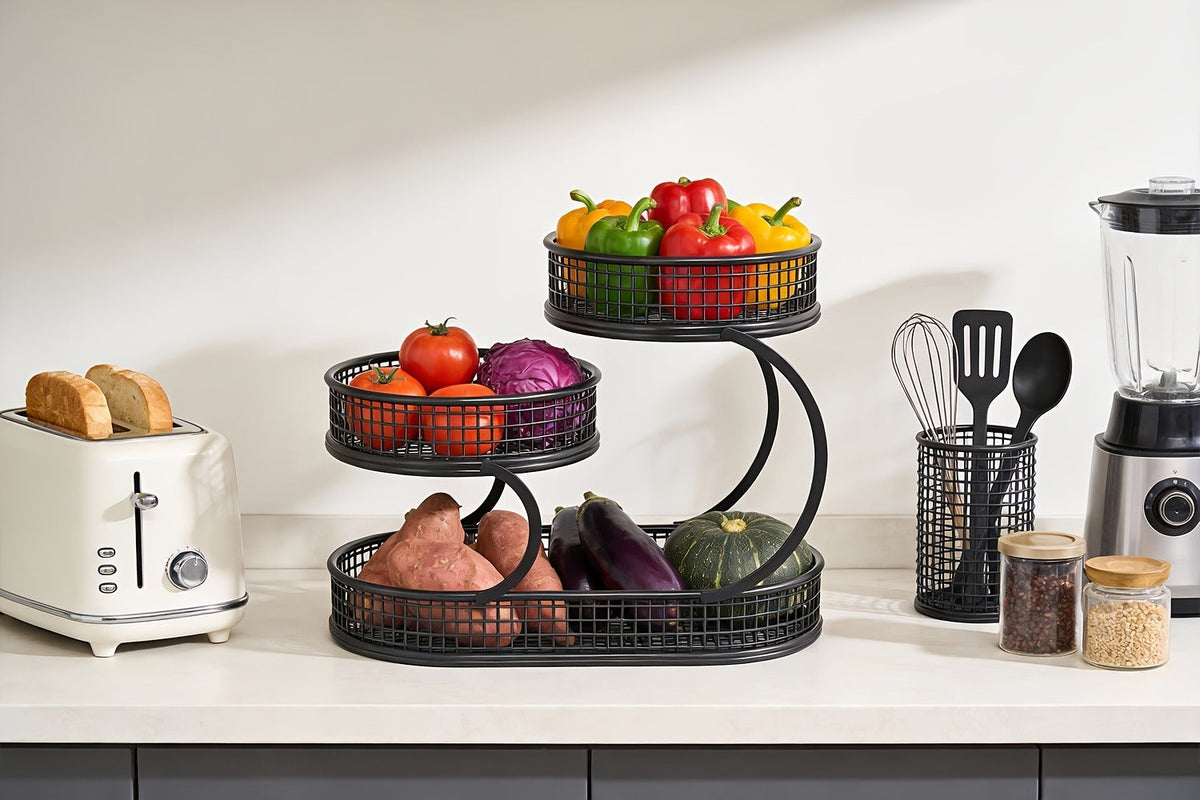 Fruit Basket with Two Round Bowls and 15.75-Inch Rectangular Base Tray — image 13
