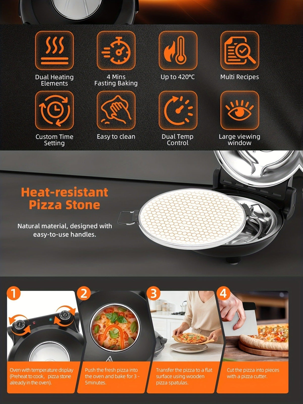 Pizza Oven Indoor 12-Inch Countertop, Heats Up to 800°F Electric Pizza Maker for Home, Fast Preheat — image 13