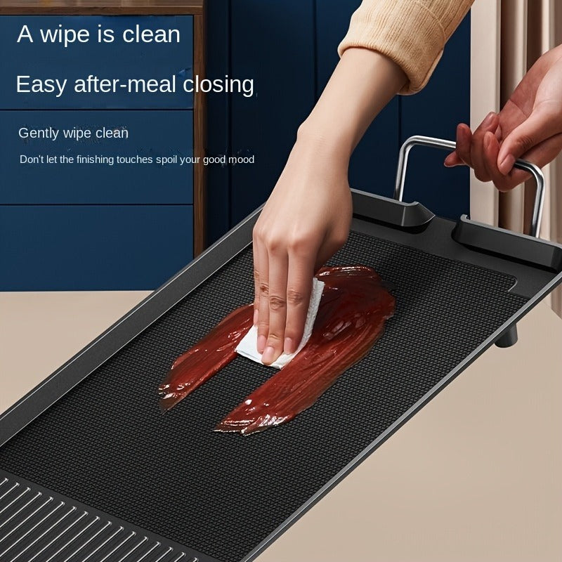 Electric Griddle 1500W Non-Stick Oblong Baking Pan 5-Speed Temperature Control Smokeless Indoor Grill for Eggs Vegetables BBQ