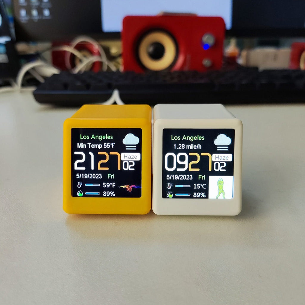 WiFi Weather Station Desktop Clock – Mini Smart Display Temperature Humidity Atmospheric Pressure Wind Speed GIF Animation — 