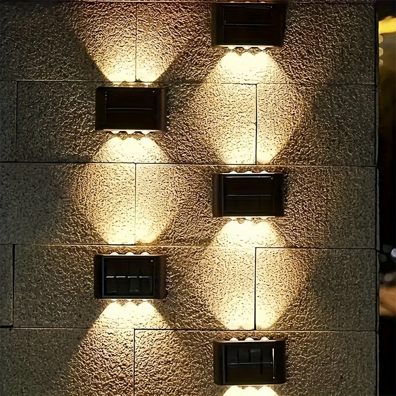 Solar Wall Light Outdoor 8 Pack 6 LED Deck Fence Garden Lamp Waterproof Auto Dusk to Dawn Courtyard Pathway Garage Yard Decor