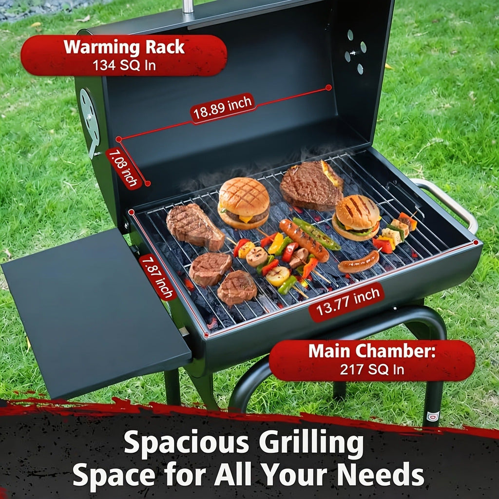 Barrel Charcoal Grill with Offset Smoker, Wheeled Cart, Side Firebox and Two Black Configuration Options — image 14