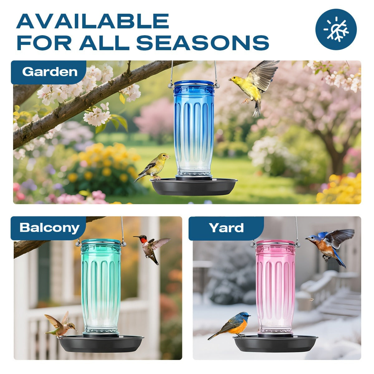 Bird Waterer Outdoor Hanging Glass Wild Bird Water Dispenser with Metal Handle – Gravity Fed Garden Yard Patio Tree Bird Feed