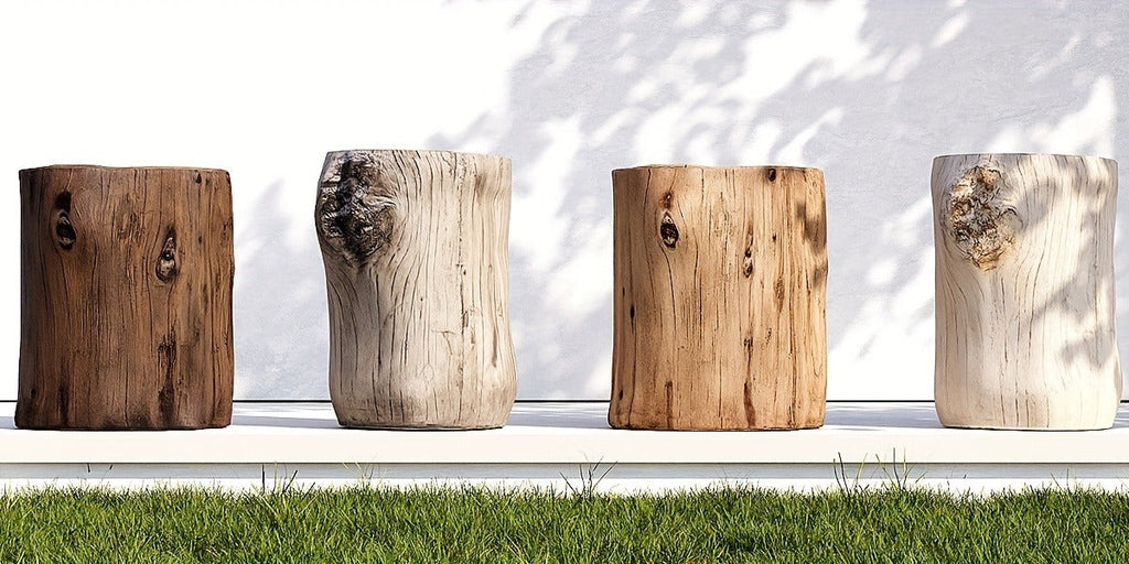 Outdoor Side Table Faux Wood Tree-Stump Design in Magnesia with Cylindrical Form and Brown Finish — image 12
