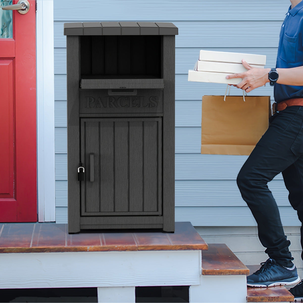 Tall Light-Brown Parcel Outdoor Storage Box with a Drop Compartment — image 12