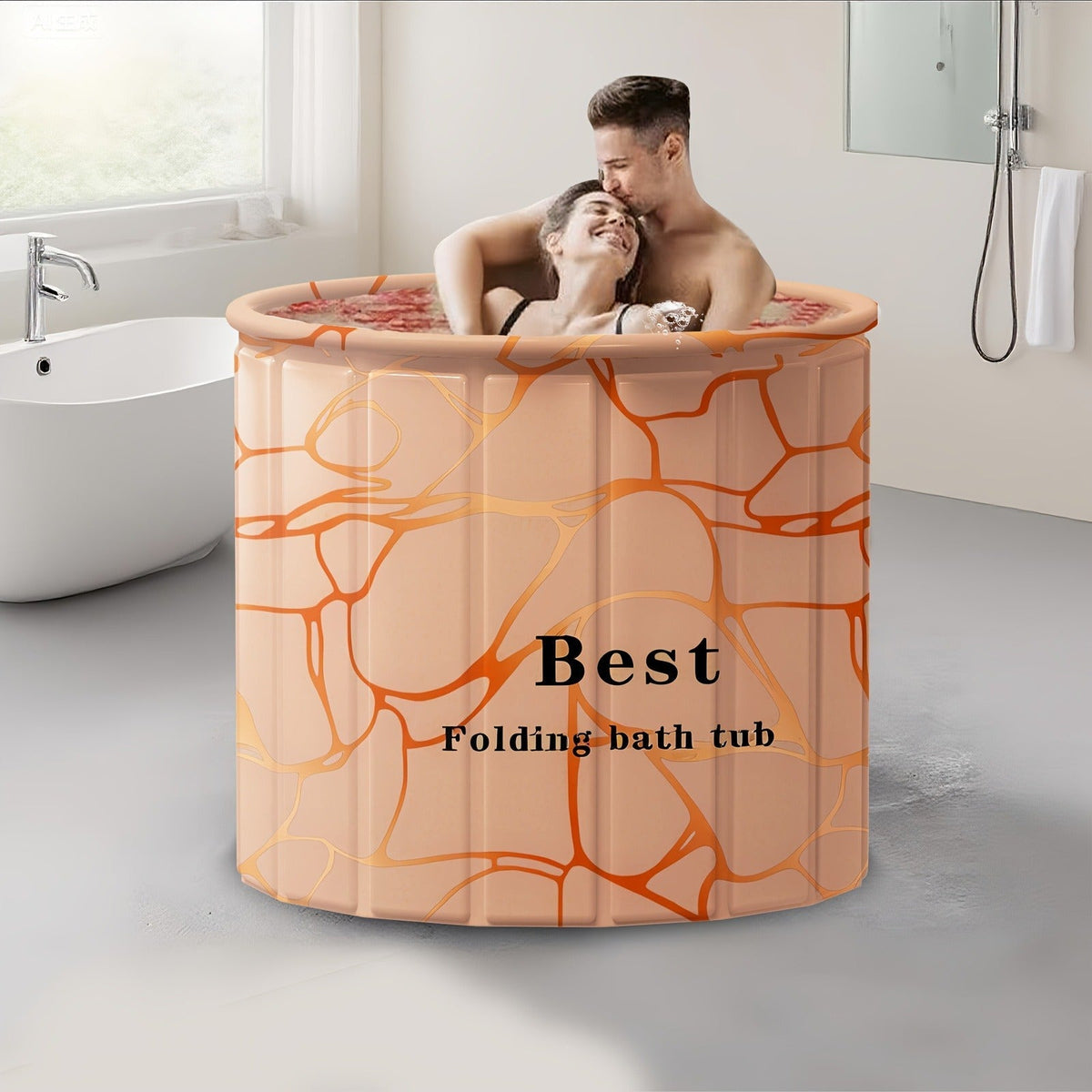 Foldable Bathtub 130 Gallon XL Deep Soak Tub for Adults, Ice Bath & Hot Spa, Indoor Outdoor, One-Piece Fold-Flat Design 31.5"