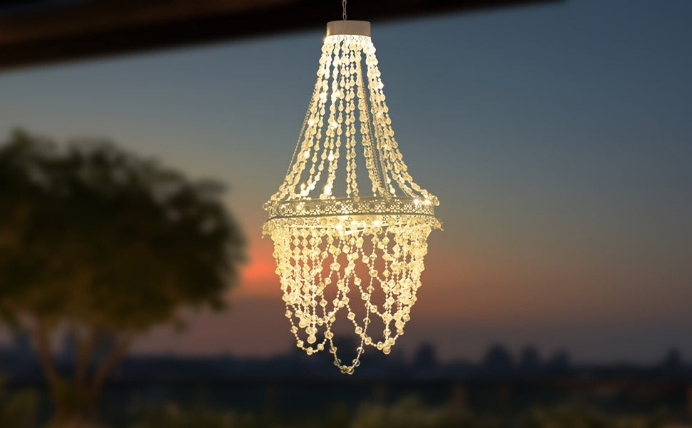 Solar Outdoor Lights 54-LED Hanging Crystal Chandelier in 6-Tier, Oval or Round Style for Gazebo Decor — image 12