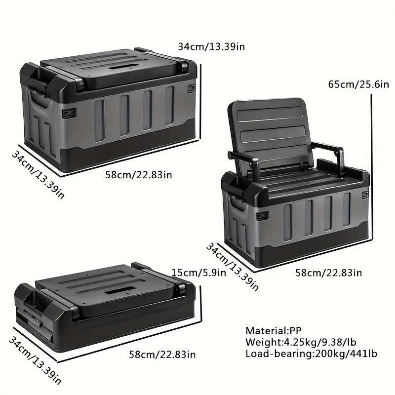 Folding Storage Box & Fishing Stool 2-in-1, Large Portable Organizer with Backrest for Car Trunk — image 14