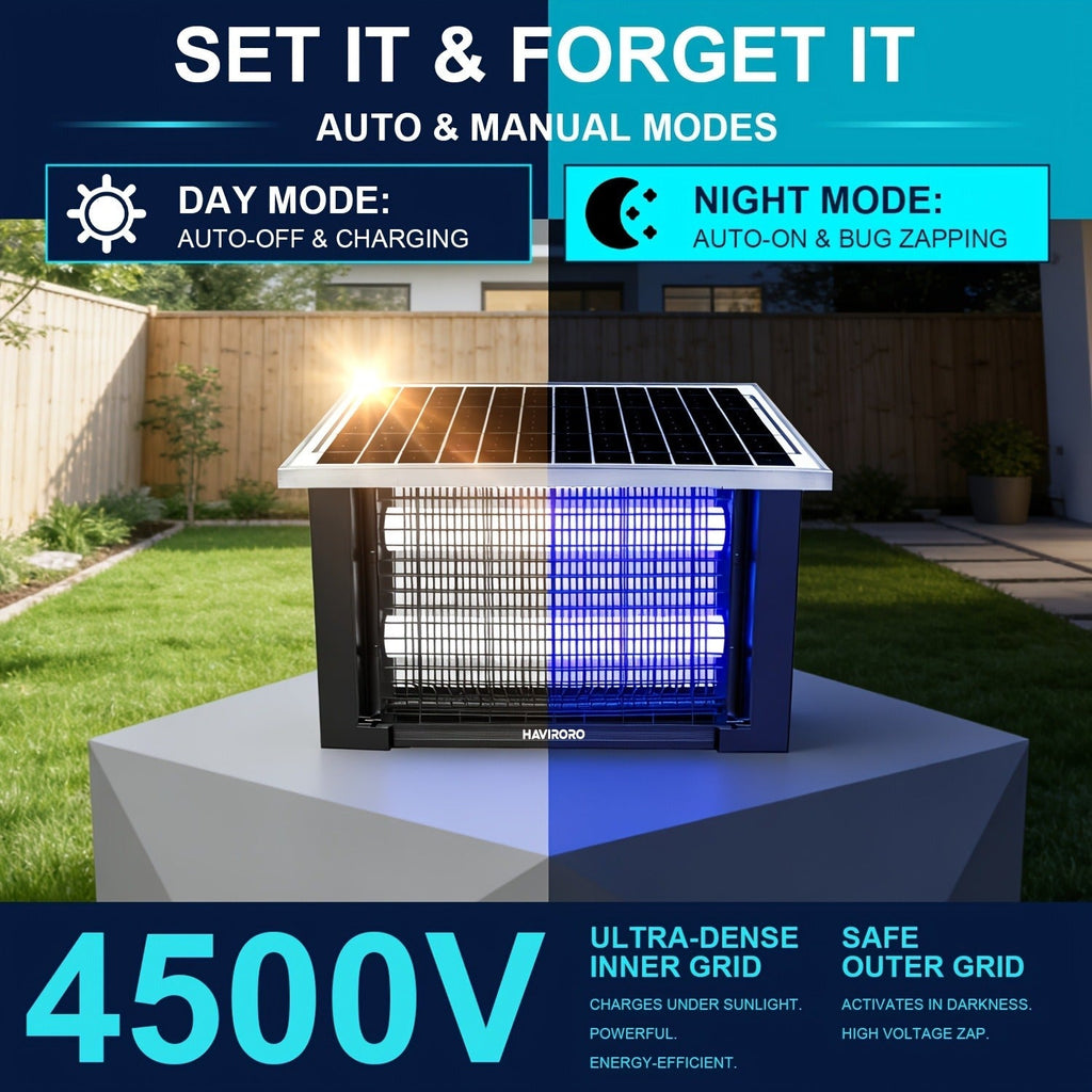 Rectangular Solar Bug Zapper with Blue Grid Light, Panel Top, Ground Stand and Hanging Chain in Black — image 11