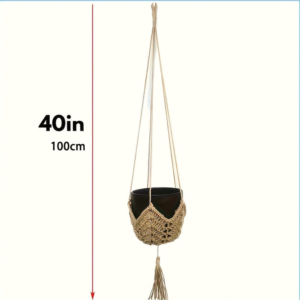 Macrame Plant Hanger with Tassels, Bohemian Cotton Rope Crochet Wall Basket, Indoor Outdoor Hanging Planter with Hooks, Boho 