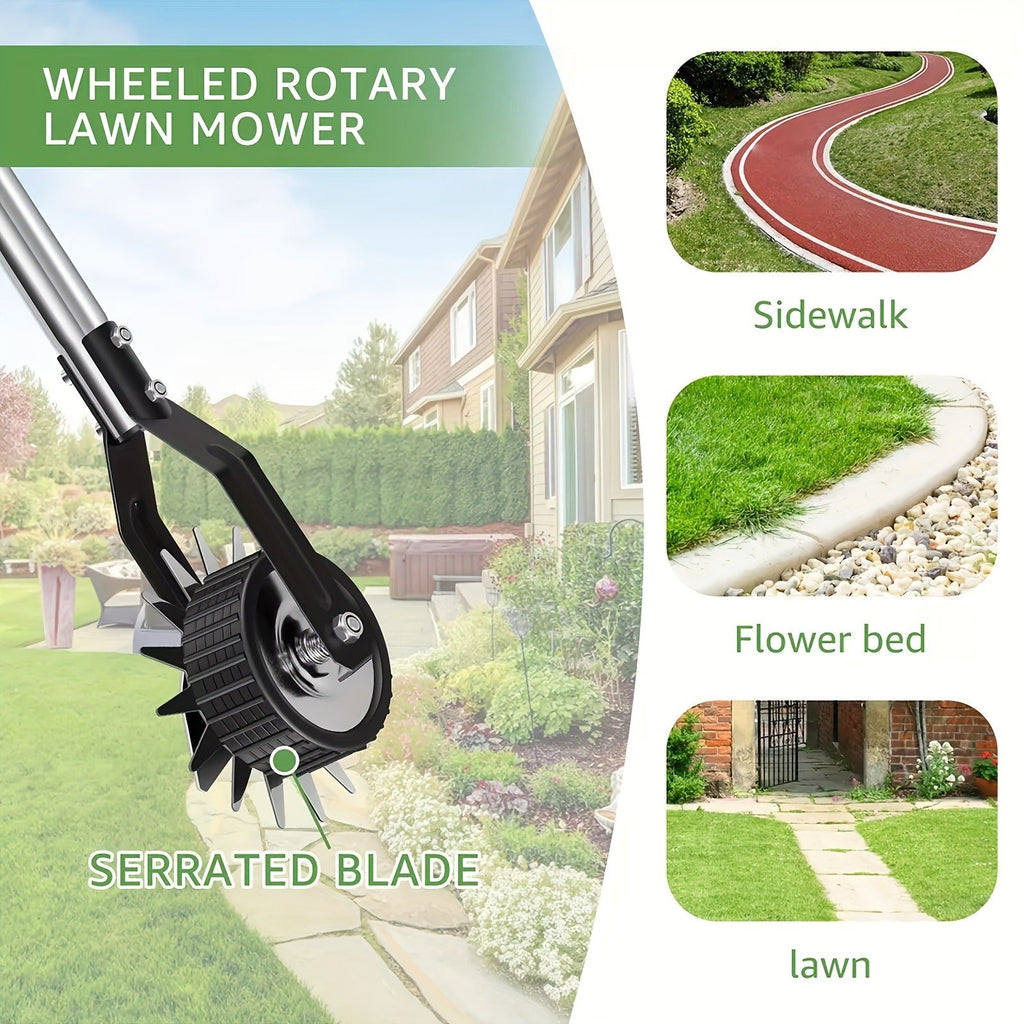 Wheeled Lawn Edger Manual Rotary Trimmer with 3/4-Section Stainless Steel Handle – Walk-Behind Grass Edger for Sidewalk — ima