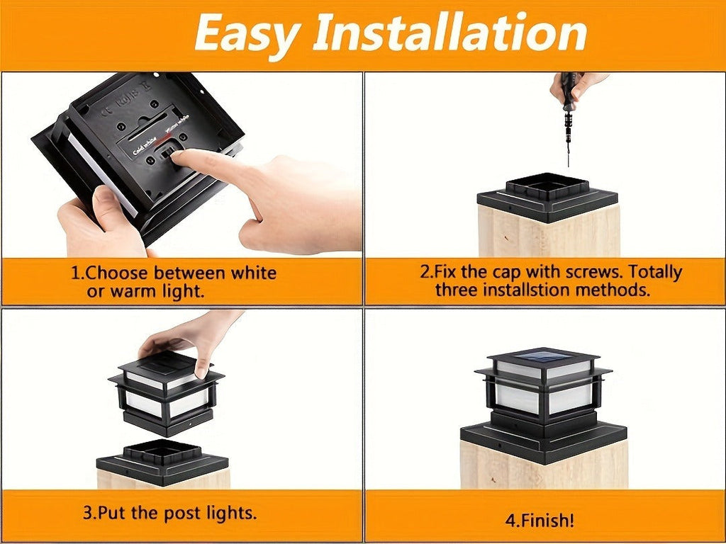 Six-Pack Solar Fence Post Cap Light Set for 4 x 4, 5 x 5 or 6 x 6 Posts with Amber Illumination — image 12