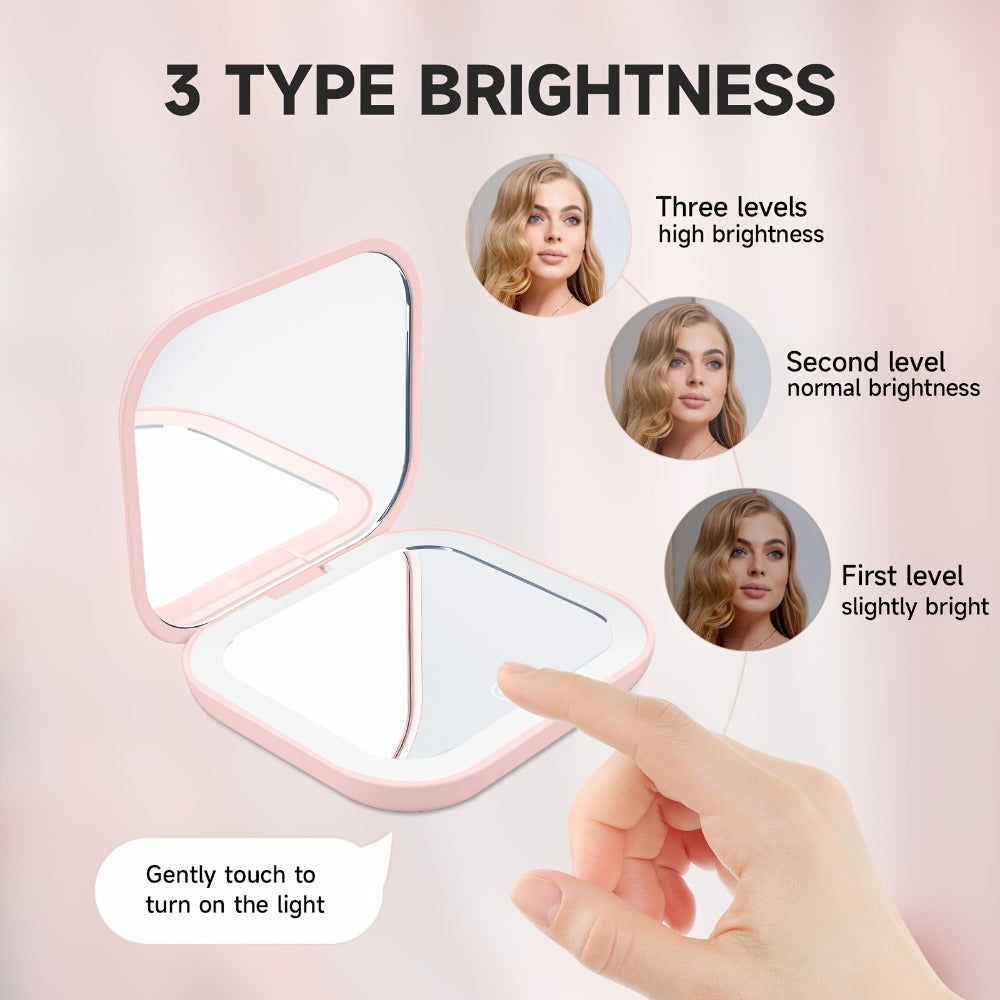 Cute Animal LED Makeup Mirror Foldable Double-Sided 3 Brightness Settings – USB Rechargeable, for Makeup, Travel and Everyday