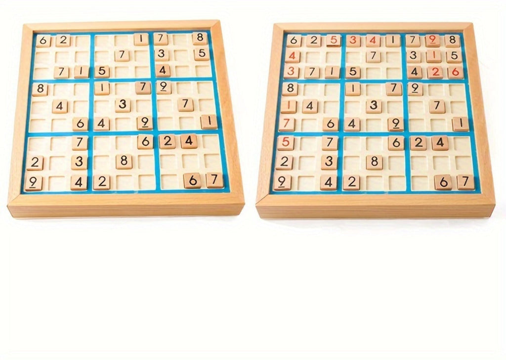 Wooden Sudoku Board Game for Kids & Adults, Logic Brain Teaser Puzzle with Challenge Cards, Number Thinking Educational Famil