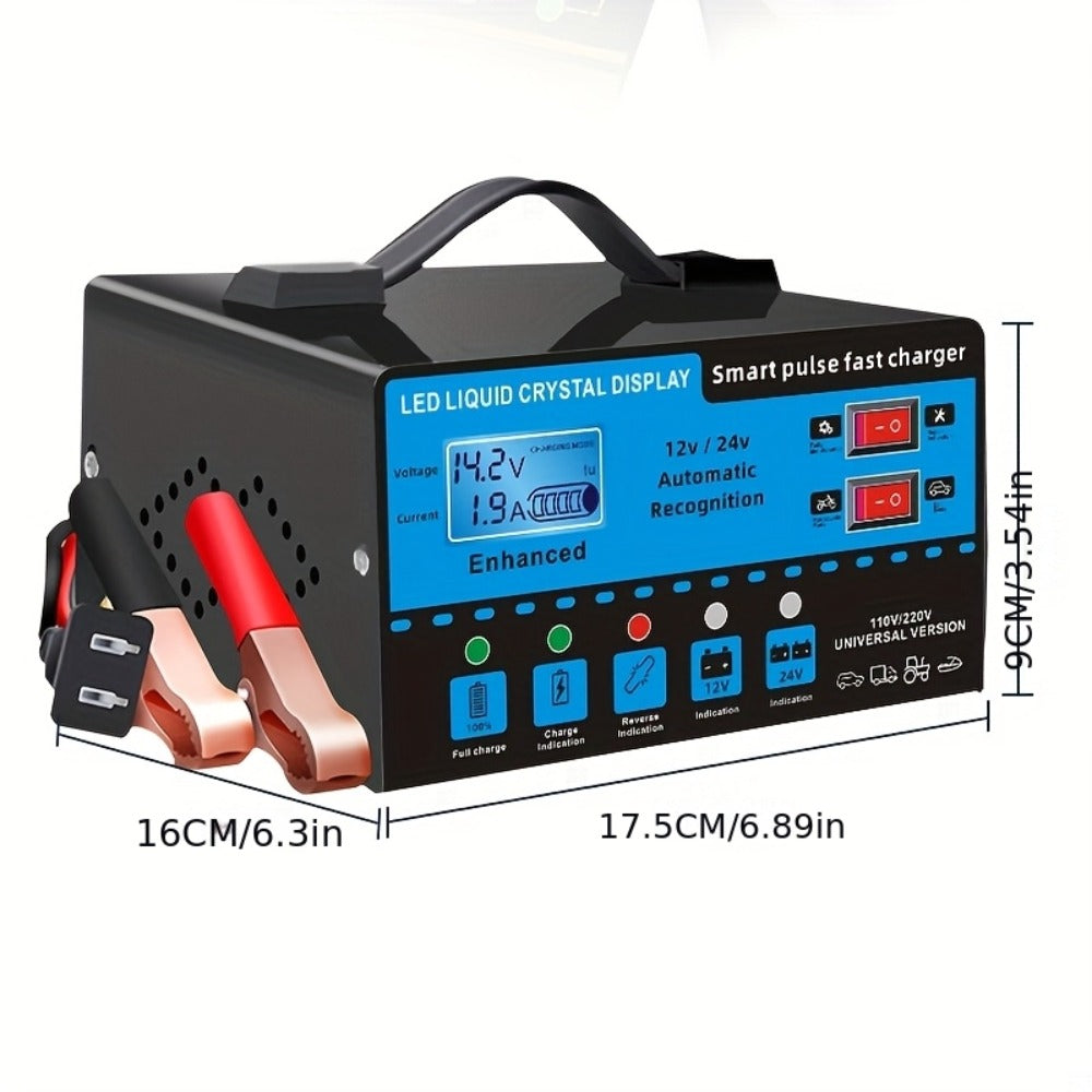 Intelligent Battery Charger & Inverter 12V & 24V – LCD Display, Trickle Maintenance, Overcharge & Short Circuit Protection fo