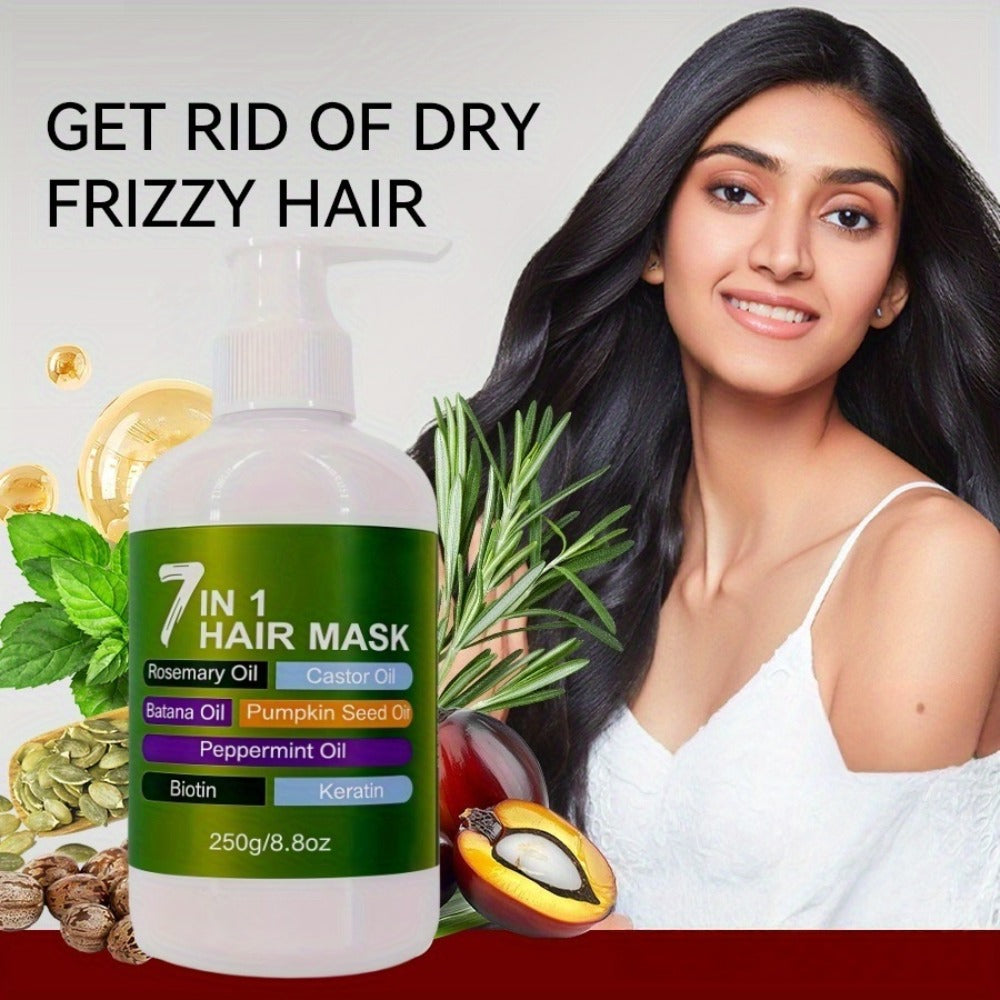 250g 7-in-1 Hair Mask in White Pump Bottle with Rosemary, Batana, Castor and Peppermint Oils — image 8