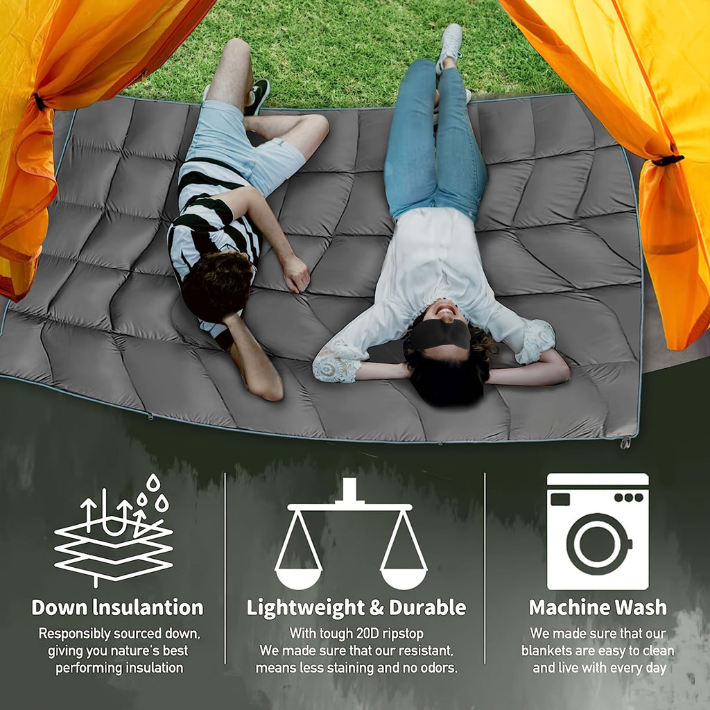 Camping Blanket Puffy Outdoor Down Alternative Windproof Warm 55x79 Inch Lightweight Printed Quilt for Beach Picnic Hammock T