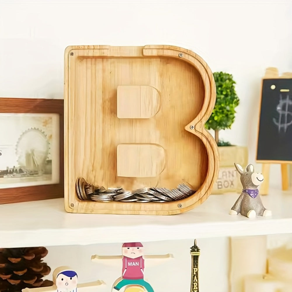 Personalized Wooden Piggy Bank for Kids – A-Z Alphabet Letter Initial Coin & Bill Savings Bank for Boys & Girls — image 9