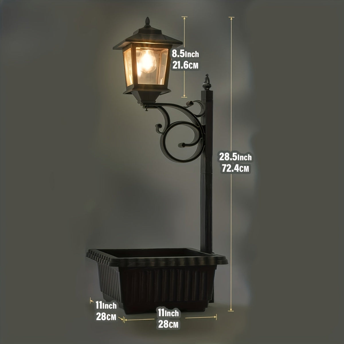 Solar Lamp Post Light with Flower Pot 2-in-1 – Waterproof Wall Mounted or Standalone Decorative Garden Lantern for Lawn, Yard