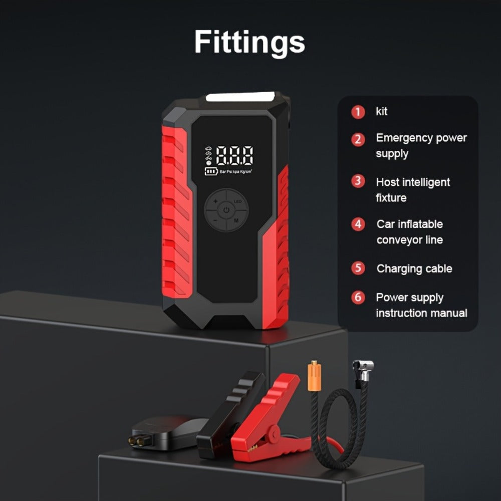 5-in-1 Jump Starter 5000A Peak – 10000mAh Power Bank, 150PSI Air Inflator, Type-C & LED Emergency Light for 12V Gas & Diesel 