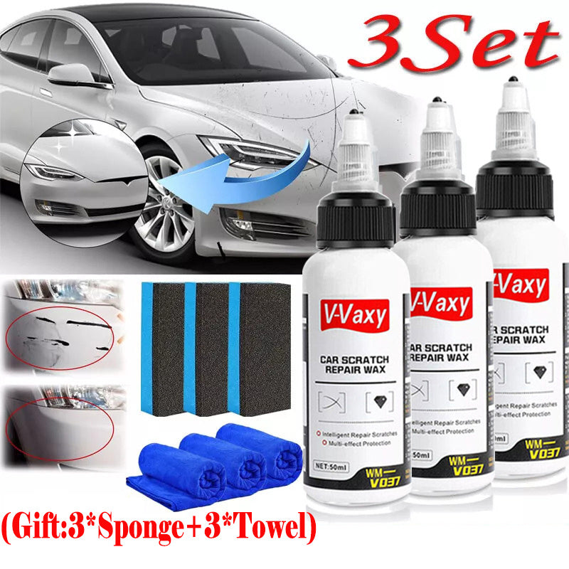 Car Scratch Repair Wax by V-Vaxy, Three 50ml Bottles with Three Sponges and Three Towels for Paint Application — image 1