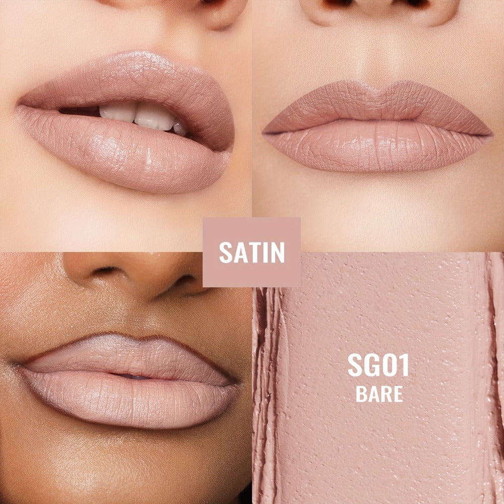Oulac Nude Satin Lipstick Set 12g Each – Lightweight Moisturizing Full Coverage Cream-to-Satin Formula, Skin-Flattering Nude 