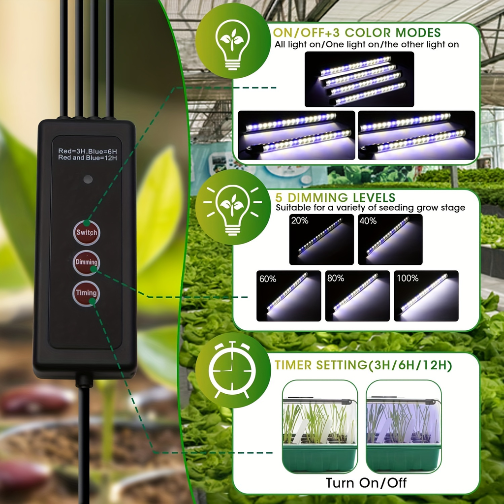 Seed Starting Tray Kit 4-Set 160 Cells High Dome | 8 LED Grow Lights Smart Timer 3 Modes 5 Brightness | Indoor Greenhouse Ger
