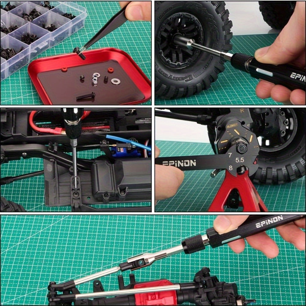 RC Car Maintenance Stand Tool Kit EPINON 360° Rotating Work Stand 520PCS Screw Set Aluminum Screwdriver Bits Compatible with 