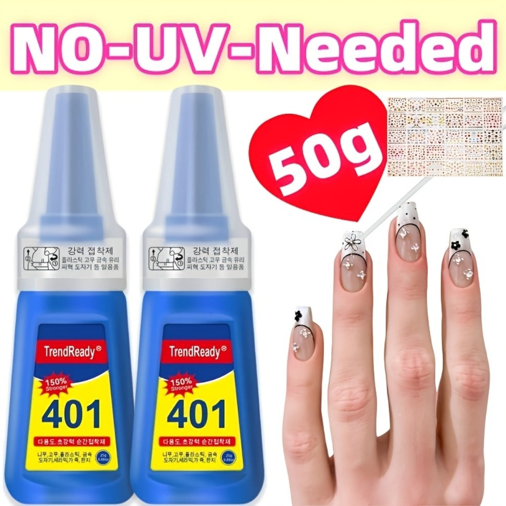 Waterproof Nail Adhesive Tabs with Nail Stickers 0.85oz Dropper Tip Bottle – Extra Strong Alcohol-Free Quick Release Long Wea