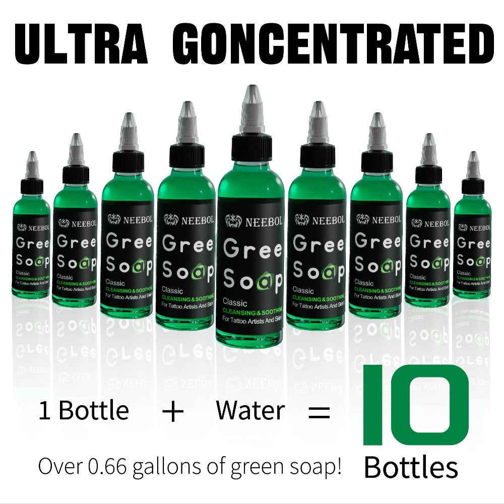 Tattoo Green Soap Concentrated Cleaning Solution 8.5oz with Squeeze Bottle Skin Prep Before During & After Tattooing Moisturi