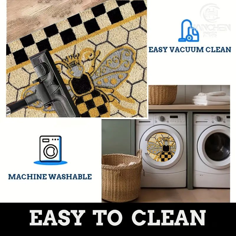 Bee Honeycomb Entryway Floor Mat with Black Check Border in Three Sizes from 15.74 x 23.62 to 17.71 x 47.24 Inches — image 7