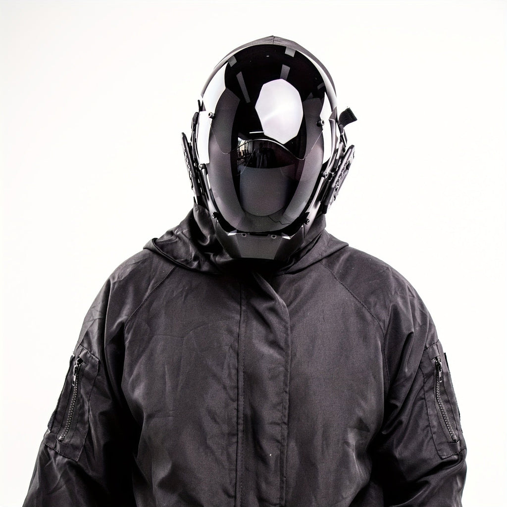 Mechanical Cyberpunk Mask Black, Futuristic Sci-Fi Half Face Costume Prop for Halloween Cosplay, Rave Bar Club Party — image 