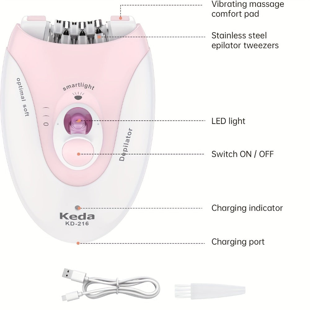 Electric Epilator for Women USB Rechargeable 2-Speed Painless Hair Removal – Stainless Steel Blades Cordless Portable Body Ha