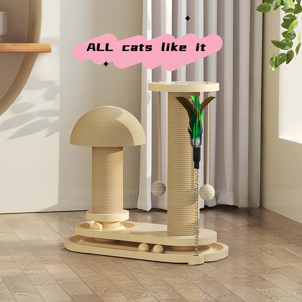 Compact Cat Tree with Sisal Scratching Post, Mushroom Hideaway, Track Balls and Small or Large Size Options — image 5