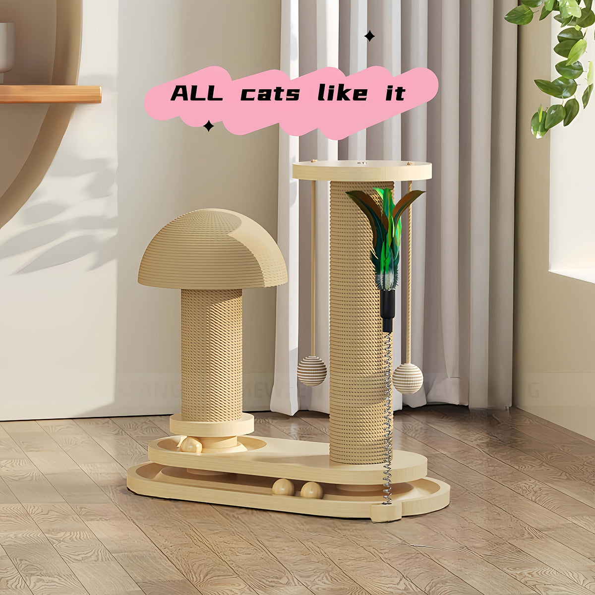 Compact Cat Tree with Sisal Scratching Post, Mushroom Hideaway, Track Balls and Small or Large Size Options — image 5