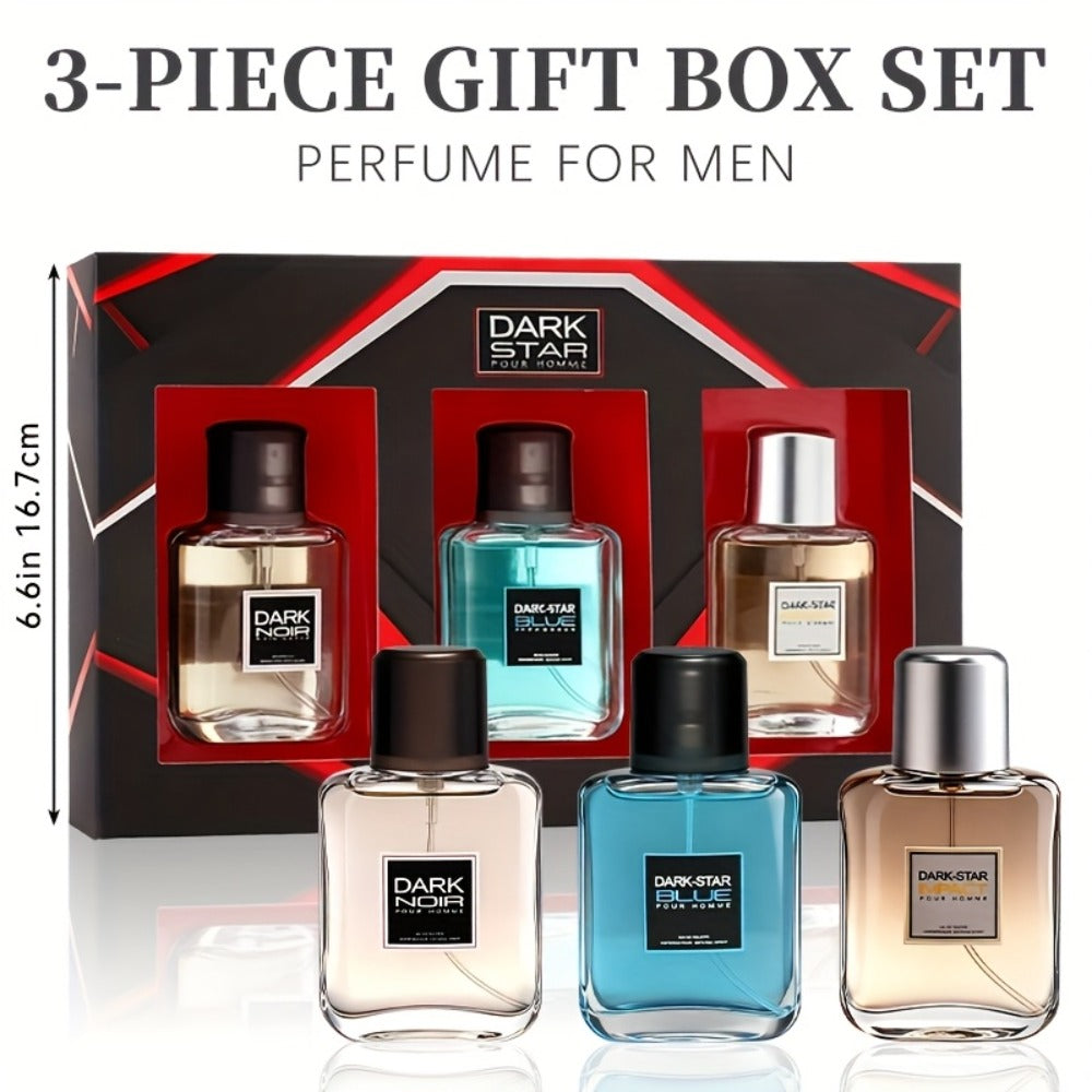 Men's Cologne Gift Set with Three 30ml Eau de Toilette Sprays in Blue, Amber and Clear Glass Bottles — image 4