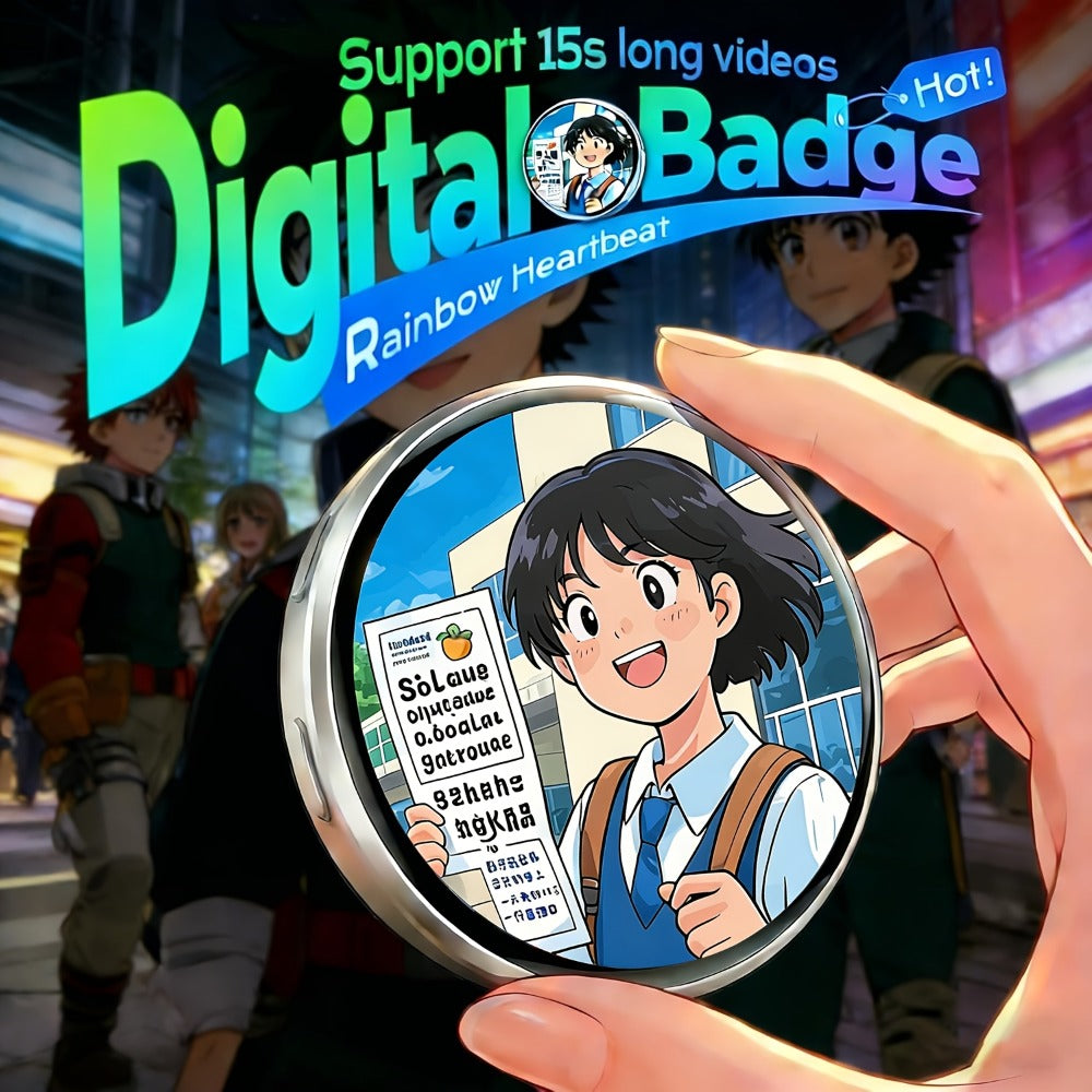 Electronic Anime Badge with Display Screen, Dynamic Touch, High Frame Rate, 600mAh Battery, Bluetooth 6.0 & USB Magnetic Char