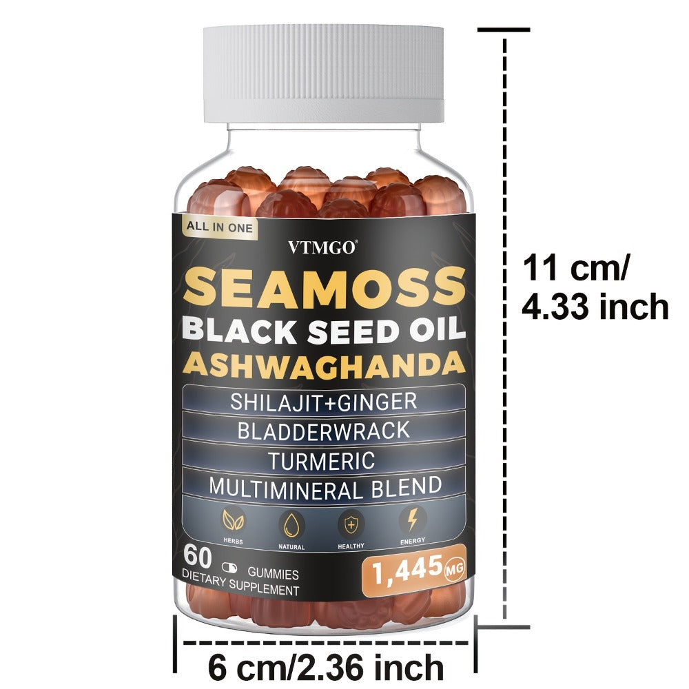 Sea Moss Gummies 1445mg with Shilajit Black Seed Oil Ashwagandha Elderberry Chlorophyll Turmeric Bladderwrack Ginger — image 