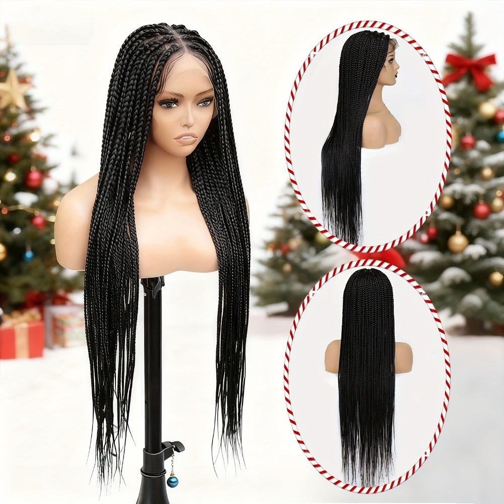 Extra-Long Natural Black Braided Wig with Full Lace Cap and 40-Inch Straight Box Braids for Styling — image 3