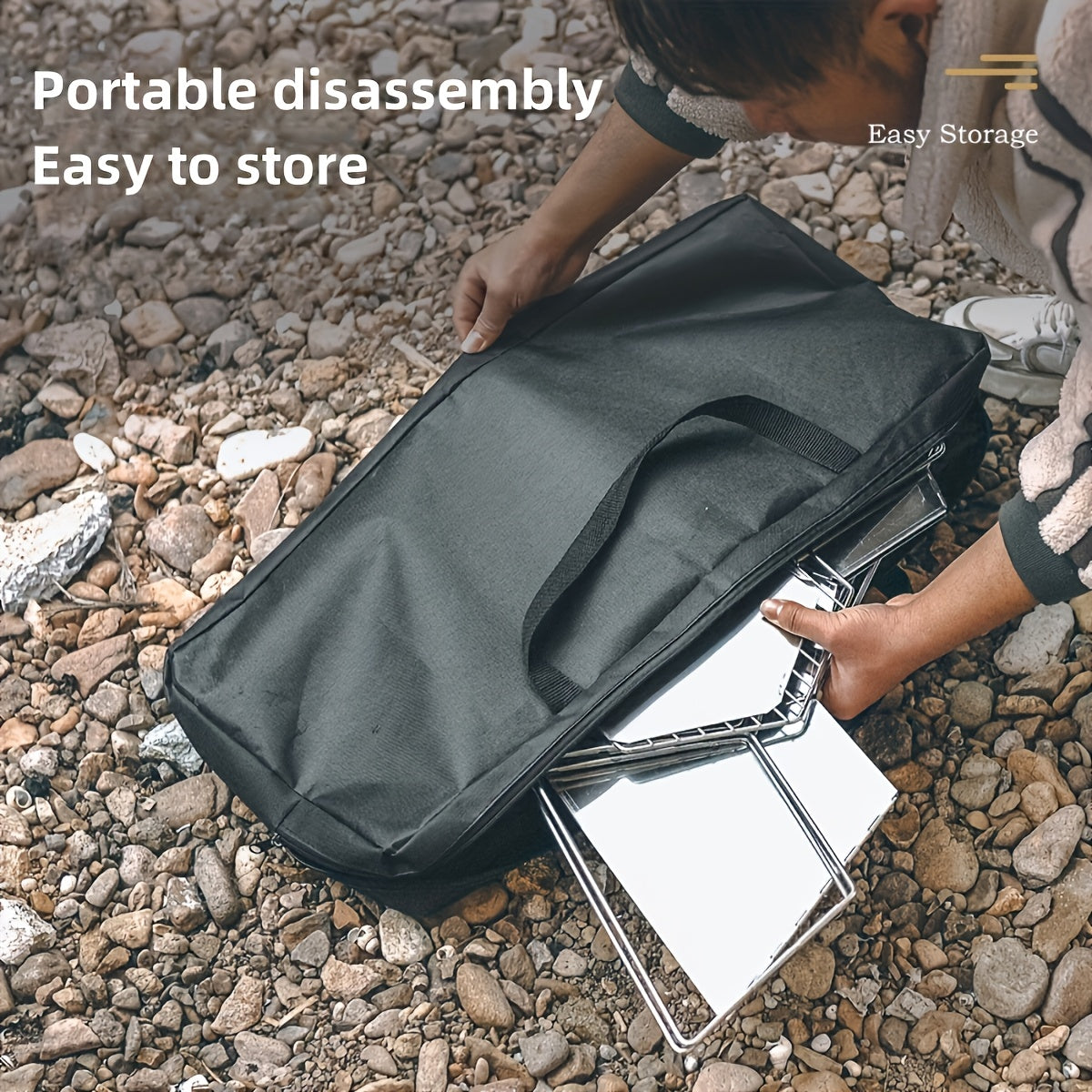 Hexagonal Folding Charcoal Grill with Stainless-Steel-Color Frame, Open Grid and Carry Bag for Outdoor Use — image 3