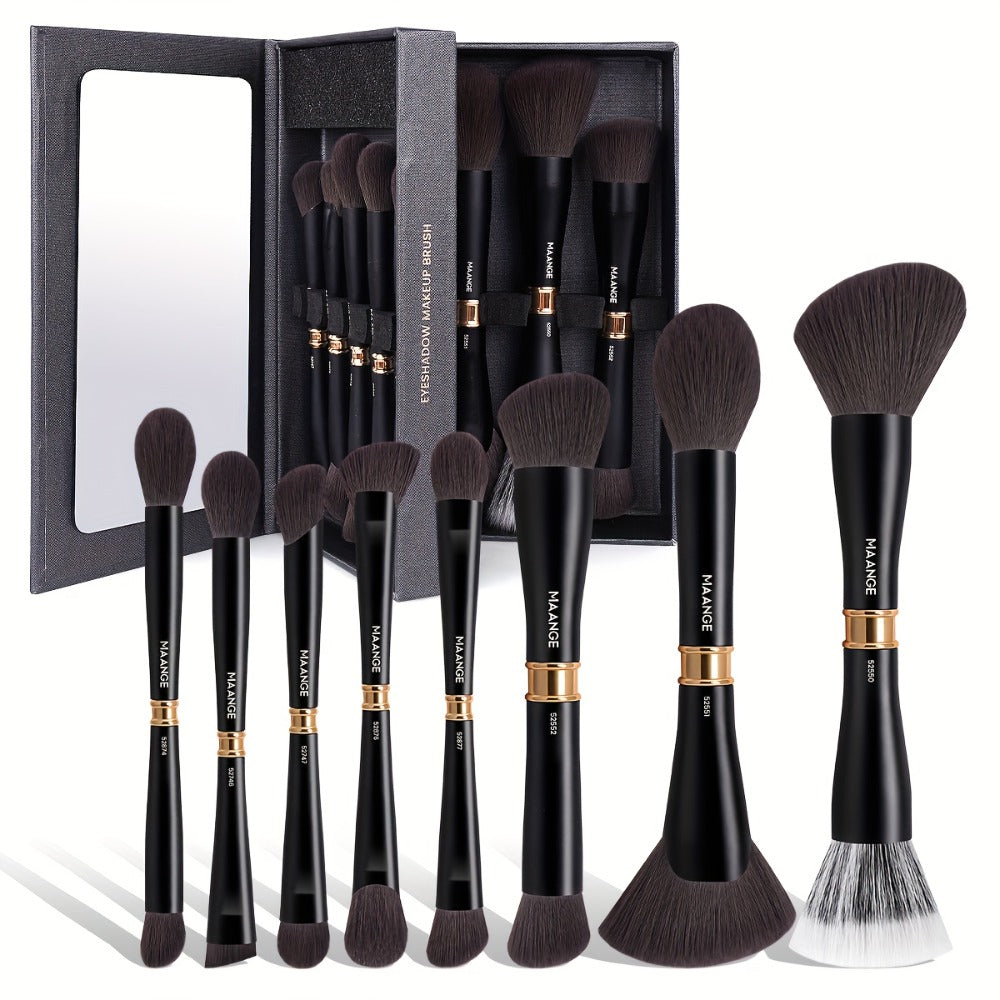 Makeup Brush Set, 8-Piece Double-Ended Collection with 16 Brush Heads, Aluminum Alloy Handles and Storage Box — image 6