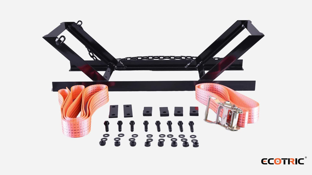 Semi Truck Spare Tire Carrier Rack Adjustable Steel Holder with Anti-Sway Chain & Ratchet Strap for Class 8 Semi-Trailers Ken