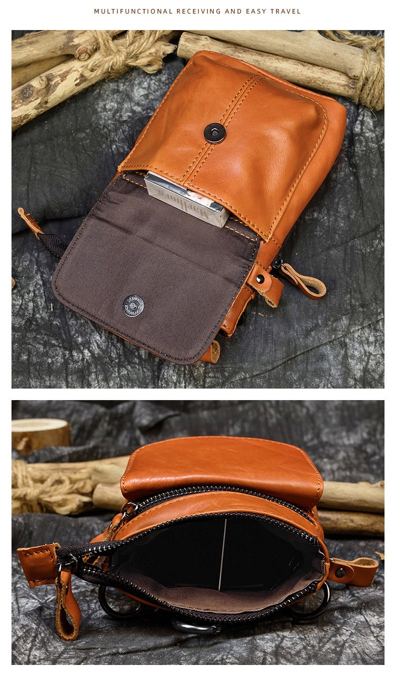 Men's Leather Belt Bag Crazy Horse Leather Crossbody Bag